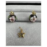 14K 10MM Black Flower Cloisonne Enamel Charms