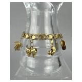 14K Charm Bracelet Heart Shape Link with Charms