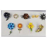 Gold Silver Tone Enamel Floral Pins/Brooches