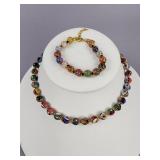 Venetian Millefiori Necklace, Murano Foil Bracelet