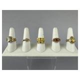 Silver Yellow Topaz Citrine Rutilated Quartz Rings