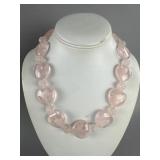 14K Rose Quartz Heart & Spiral Bead Necklace