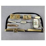 Gold Silver Tone Tie Bars, Cuff Links, Belt Buckle