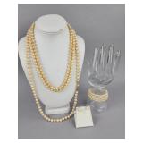 Three Faux Pearl Necklaces, Pearl Stud Earrings
