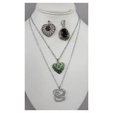Silver Necklaces CZ Chrome Diopside Heart Pendants