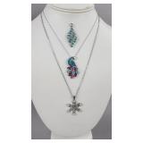Silver Snowflake Peacock Paraiba Apatite Pendants