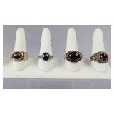 Silver Gold Accent Cabochon Stone Mens Rings