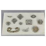 11 Rhinestone Pins and Brooches, Some Signed