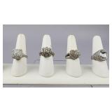 Four Silver Judith Ripka Signed CZ Rings
