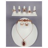 Rose Over Silver Rings & Necklace, Copper Bracelet