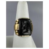 10K Hematite Intaglio Roman Soldier Cameo Ring