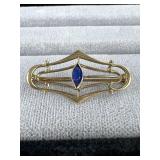10K PR ST CO Art Nouveau Blue Glass Brooch