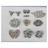 10 Rhinestone Pins/Brooches, Some Signed