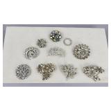 10 Rhinestone Aurora Borealis Pins/Brooches