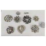 10 Rhinestone Aurora Borealis Brooches/Pins