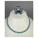 Silver Turquoise Spinel CZ Motion Ring, Necklace