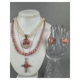 Silver Rhodochrosite Cultured Pearl Jewelry