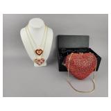 Heart Rhinestone Clutch Purse, 2 Lockets