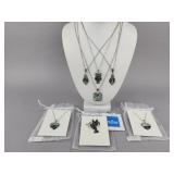 Silver Tone Abalone Inlaid Charms Necklaces Pin