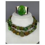 Silver DRT Green Turquoise Necklace Cuff Bracelet