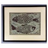 Joan Beaver (Ann Arbor) Linocut Print "Pisces" 4/9