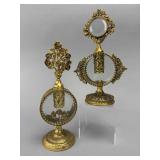 Pair Antique Ormolu & Glass Globe Perfume Bottles