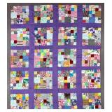 1960s or 1970s Patchwork Quilt with Purple Sashing