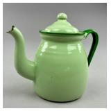 Early 20th Century 2-Tone Green Enamelware Teapot
