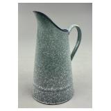 Enameled Gray Speckled Graniteware Pitcher 10" (H)