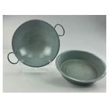 2 Gray Mottled Enameled Graniteware Bowls