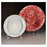 Enameled Red Graniteware Bowl and White Plate