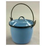 Blue Enamelware Berry Pail with Lid and Handle