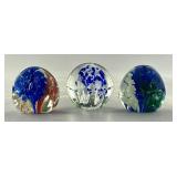 3 Art Glass Egg-Shaped Paperweights