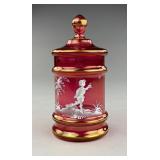 Mary Gregory Style Cranberry Glass Canister