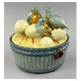 Continental Majolica Figural Chicks on Egg Basket