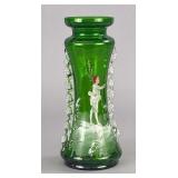Mary Gregory Bohemian Style Green Glass Vase