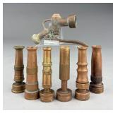 7 Vintage Brass Hose Nozzles and Spray Nozzle
