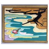 Framed Asian Lotus Textile Artwork