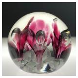 Elwood Art Glass Paperweight w Trumpet Flowers
