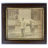 Early 20th C Framed Photo Uniformed Man with Horse