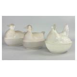 3 Frosted Glass Bird on Nest Covered Dishes