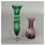 Emerald Cut-to-Clear and Amethyst Glass Vases