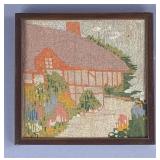 Framed Idyllic English Cottage Needlepoint