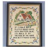 Framed Cross Stitch House by the Side of the Road