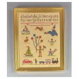 Framed Cross Stitch Sampler with Alphabet and More