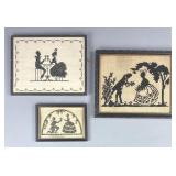 3 Framed Cross Stitch Silhouette Courtship Pieces