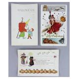 3 Antique Halloween Postcards Witches & Black Cats