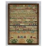 Framed 1865 English Sampler by Esther Newton
