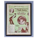 Framed 1928 Sheet Music "Billie" Musical Comedy