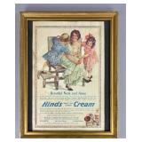 Framed Antique 1915 Hinds Cream Advertisement